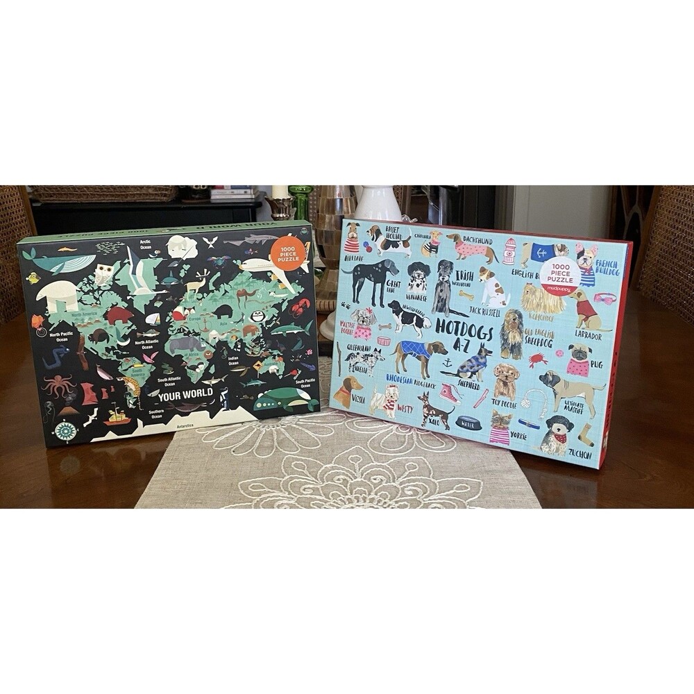 2 Mudpuppy Puzzles Your World & Hotdogs A-Z 1000 pcs NEW